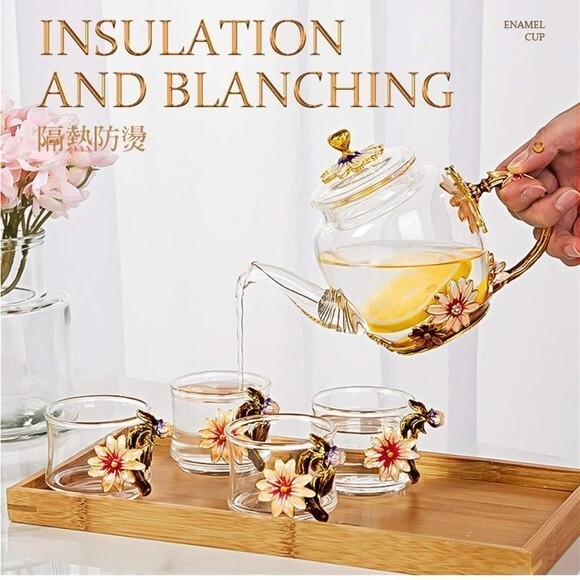 Glass teapot Beautiful Enamel Crystal Daisy Glass Teapot for Hot & Cold - Picture 4 of 13